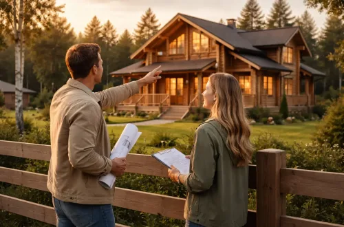Обсуждение загородного дома на участке вечером