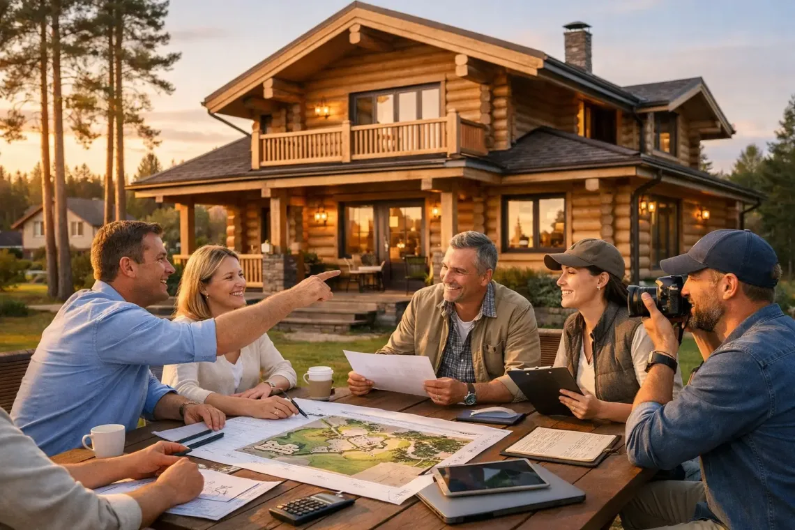 Обсуждение планов по загородному деревянному дому на террасе
