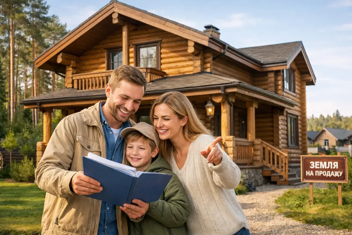 Семья выбирает загородный деревянный дом для проживания